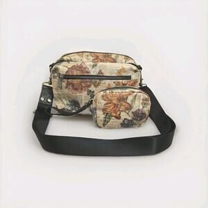 Patricia Nash Piper Coated Canvas Crossbody w/Pouch-Parisian Floral Newspaper